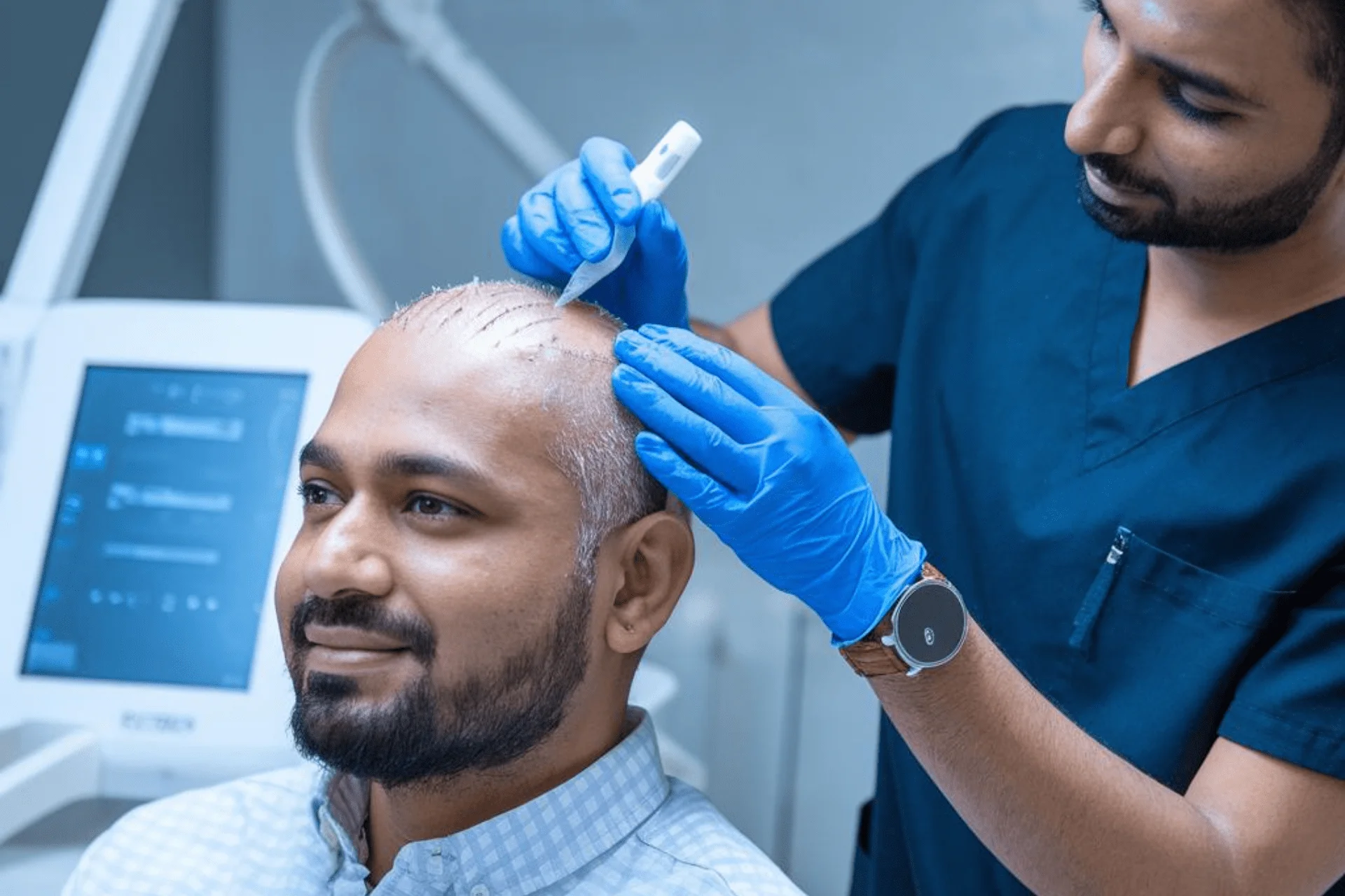 PRP_2 Doctor performing PRP treatment in Kokapet on a male patient using specialized instruments.